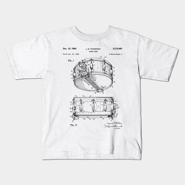 Snare Drum Thompson Patent Black Kids T-Shirt by Luve